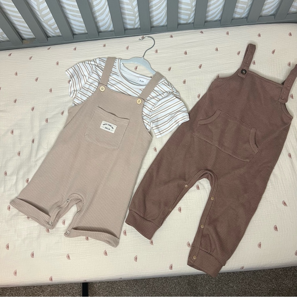 Bundle of 2- Tan and Brown Overalls Set
